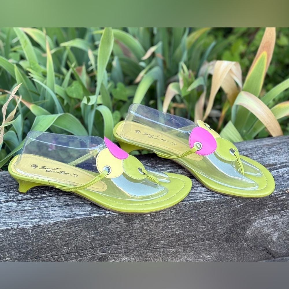 SWEET SEVENTEEN Size 10 Green Yellow Pink Kitten Heel Sandals - Picture 15 of 15